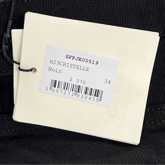 NWT Sandro Cristelle High Rise Wide Leg Black Jeans Embellished w Black Crystals - Picture 13 of 13